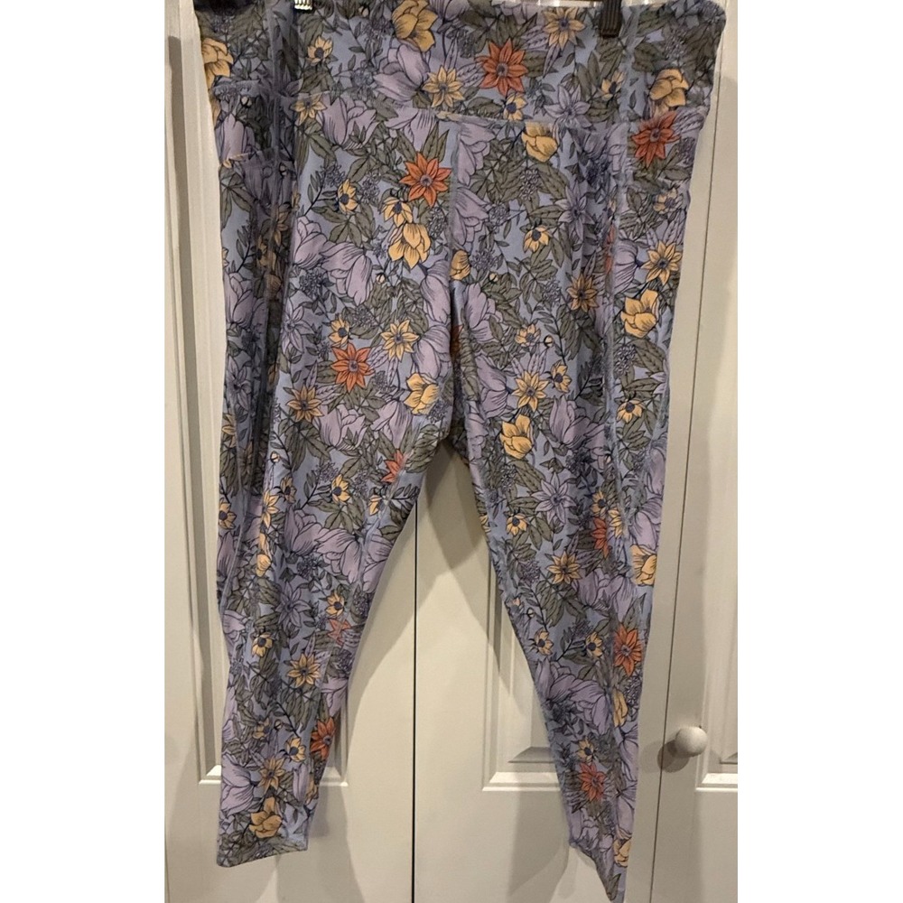 Academy Ltd 2X Floral Leggings Purple Blue Orange Stretch High Rise Boho